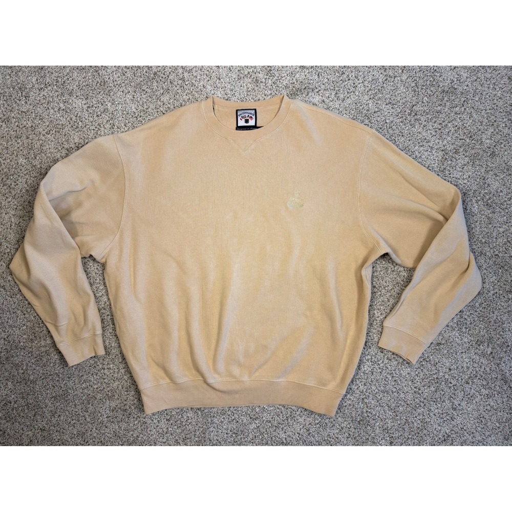 Faconnable Sweatshirt Ribbed Knit XXL Tan Pullover Embroidered Logo Crew Neck